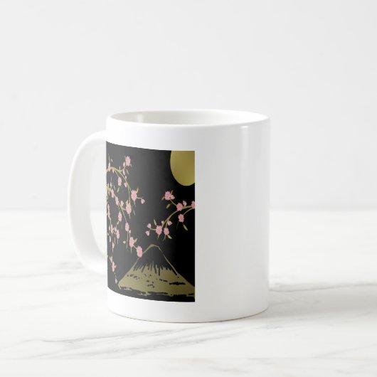 Rosa Sakura Gold Schwarzer Japanischer Bildschirm Kaffeetasse (Vorderseite Links)