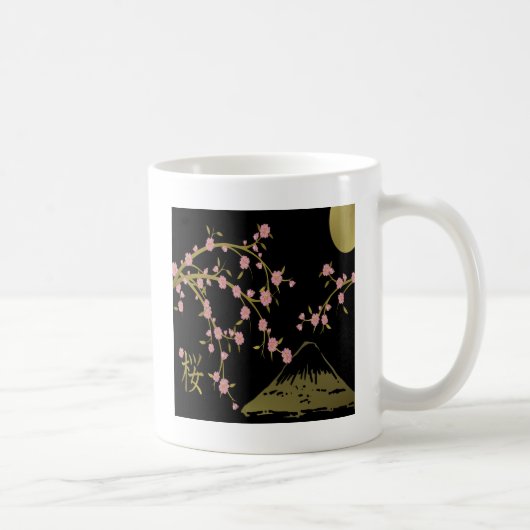 Rosa Sakura Gold Schwarzer Japanischer Bildschirm Kaffeetasse (Rechts)