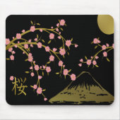 Rosa Sakura Gold Schwarzer Japanischer Bildschirm Mousepad (Vorne)