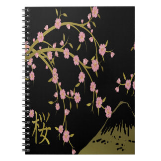 Rosa Sakura Gold Schwarzer Japanischer Bildschirm Notizblock