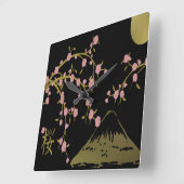 Rosa Sakura Gold Schwarzer Japanischer Bildschirm Quadratische Wanduhr (Winkel)