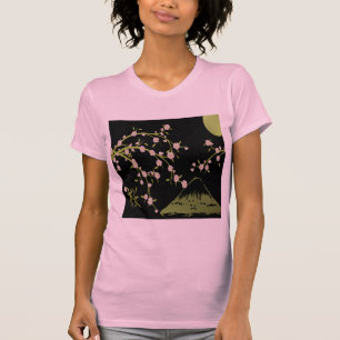 Rosa Sakura Gold Schwarzer Japanischer Bildschirm T-Shirt