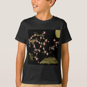 Rosa Sakura Gold Schwarzer Japanischer Bildschirm T-Shirt