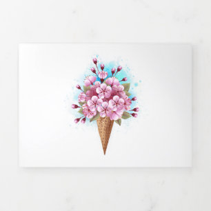 Rosa Sakura Ice Waffel Dreifach Gefaltete Urlaubskarte