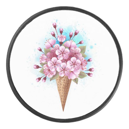 Rosa Sakura Ice Waffel Eishockey Puck (Vorderseite)