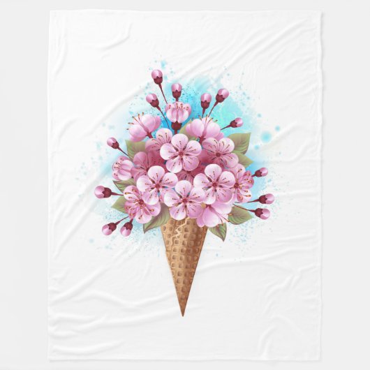Rosa Sakura Ice Waffel Fleecedecke (Vorderseite)