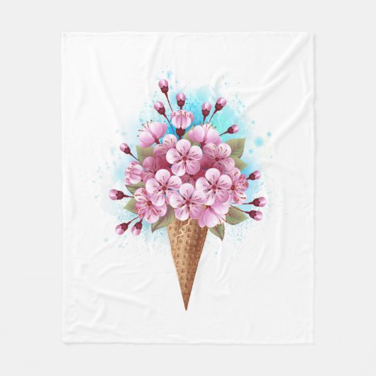 Rosa Sakura Ice Waffel Fleecedecke (Vorderseite)