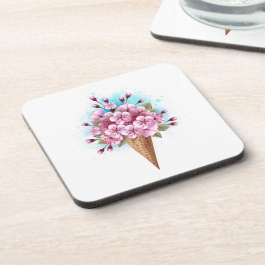 Rosa Sakura Ice Waffel Getränkeuntersetzer (Linke Seite)