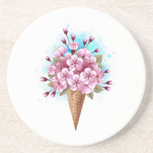 Rosa Sakura Ice Waffel Getränkeuntersetzer (Vorne)