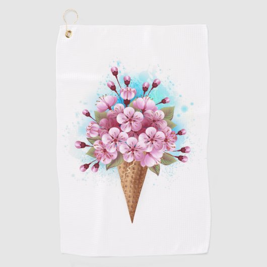 Rosa Sakura Ice Waffel Golfhandtuch (Vorderseite)