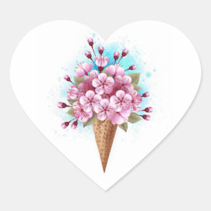 Rosa Sakura Ice Waffel Herz-Aufkleber