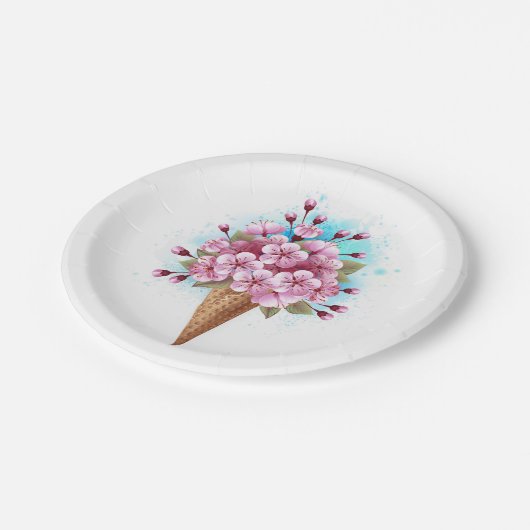 Rosa Sakura Ice Waffel Pappteller (Schrägansicht)