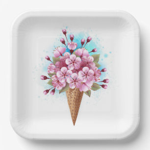 Rosa Sakura Ice Waffel Pappteller