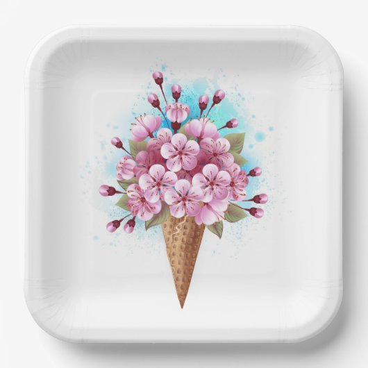 Rosa Sakura Ice Waffel Pappteller (Vorderseite)