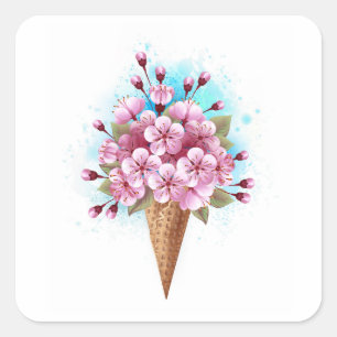 Rosa Sakura Ice Waffel Quadratischer Aufkleber