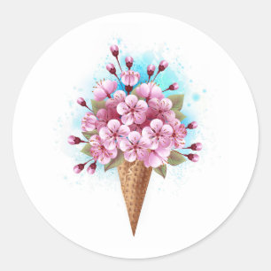 Rosa Sakura Ice Waffel Runder Aufkleber