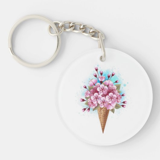 Rosa Sakura Ice Waffel Schlüsselanhänger (Vorderseite)