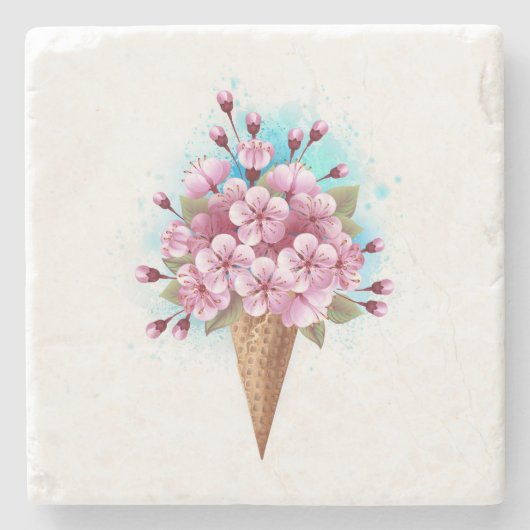 Rosa Sakura Ice Waffel Steinuntersetzer (Vorderseite)