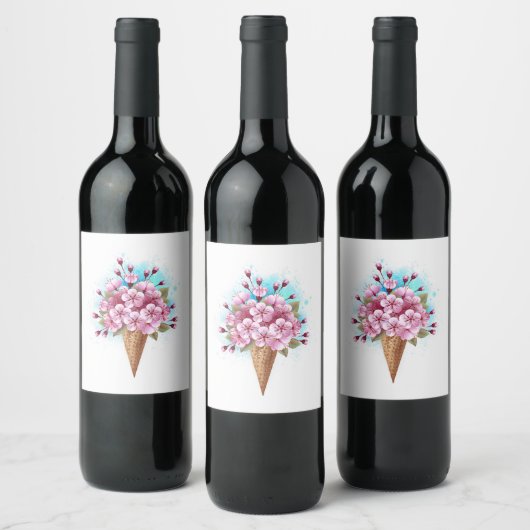 Rosa Sakura Ice Waffel Weinetikett (Flaschen)