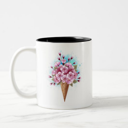 Rosa Sakura Ice Waffel Zweifarbige Tasse (Links)