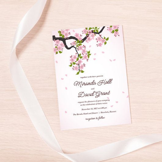 Rosa Sakura japanische Kirschblüten Hochzeit Einladung