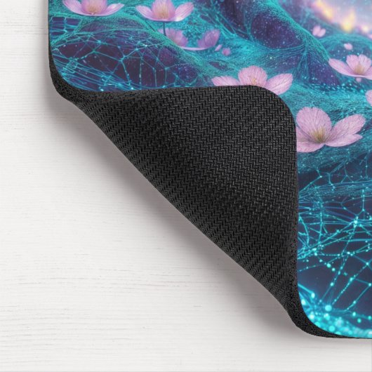 Rosa Sakura Kosmischer Neon Vibes Mousepad (Ecke)