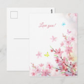 Rosa Sakura-Schmetterlinge Wasserfarbe Lieb dich Postkarte (Vorne/Hinten)