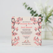 Rosa Sakura und liebende Vögel Hochzeit Einladung (Stehend Vorderseite)