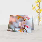 Rosa Sakura vor grauem Hintergrund Karte (Gelbe Blume)