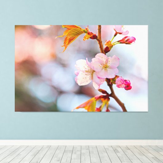 Rosa Sakura vor grauem Hintergrund Leinwanddruck (Insitu (Holzboden))
