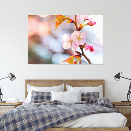 Rosa Sakura vor grauem Hintergrund Leinwanddruck (Insitu (Schlafzimmer))