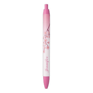 Rosa Sakura-Zweig mit personalisiertem Namen Kugelschreiber