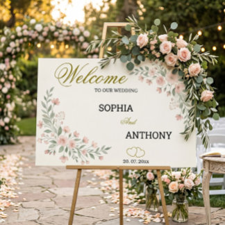 Rosa & Salbei-Aquarell-Wildblumen-Hochzeit Poster