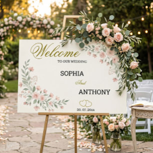 Rosa & Salbei-Aquarell-Wildblumen-Hochzeit Poster
