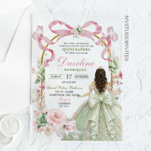 Rosa Salbei-Bogen Coquette Schmetterling Quinceañe Acryleinladungen