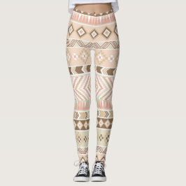 Rosa Sand-beige Stammes- aztekischer Streifen Leggings