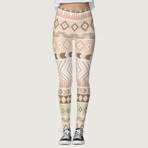 Rosa Sand-beige Stammes- aztekischer Streifen Leggings
