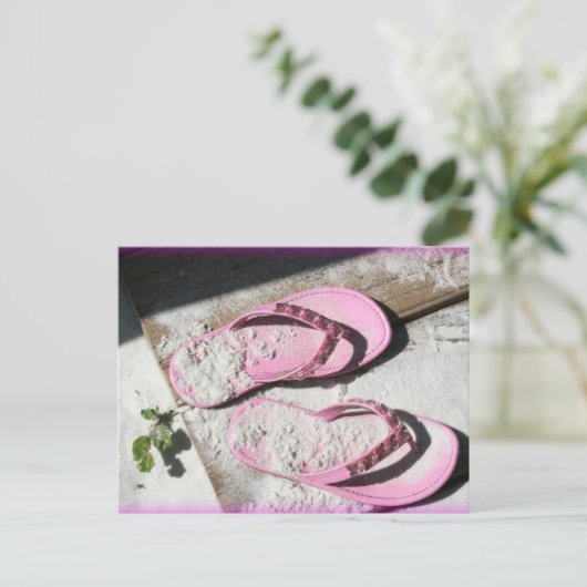 Rosa Sand drehend Flohsandalen am Strand von Flori Postkarte (Stehend Vorderseite)