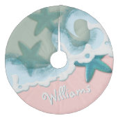 Rosa Sand Grünes Meer Aquamarine Ostseeküste Fleece Weihnachtsbaumdecke (Vorderseite)