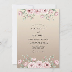 Rosa Sand Wasserfarben Florale Hochzeit Einladung