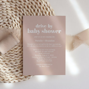 Rosa Sandstein-Typografie Drive-By-Baby-Party Einladung