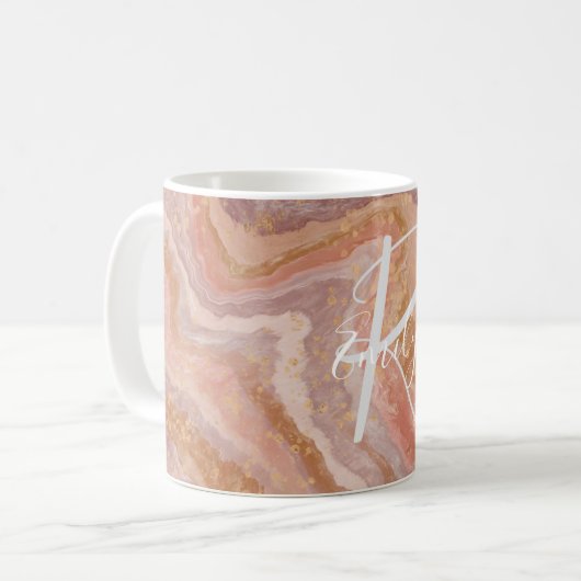 Rosa SandStone Agate Abstrakt Name Monogram Kaffeetasse (Vorderseite Links)