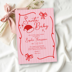 Rosa Santa Baby Hut Doodle Weihnachten Baby Shower Einladung