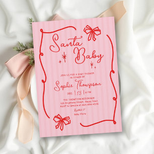 Rosa Santa Baby rote Doodle-Weihnachts-Baby-Party Einladung