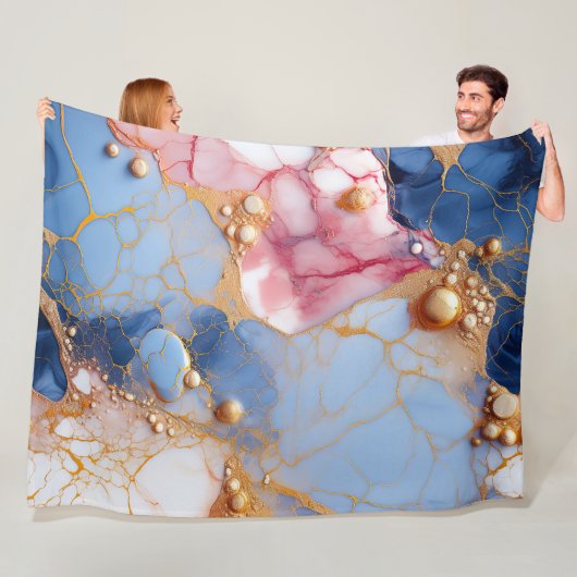 Rosa & Saphir-Marmor mit goldenen Perlen Fleecedecke (Beispiel)