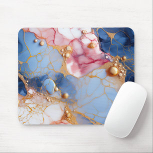Rosa & Saphir-Marmor mit goldenen Perlen Mousepad