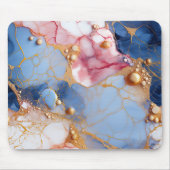 Rosa & Saphir-Marmor mit goldenen Perlen Mousepad (Vorne)