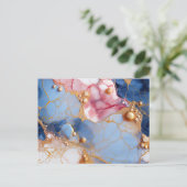 Rosa & Saphir-Marmor mit goldenen Perlen Postkarte (Stehend Vorderseite)