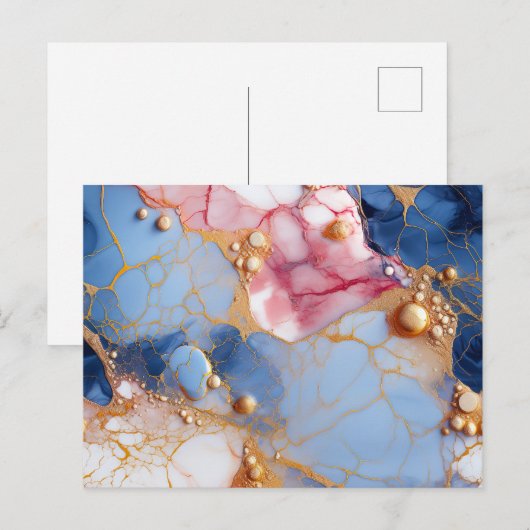 Rosa & Saphir-Marmor mit goldenen Perlen Postkarte (Vorne/Hinten)