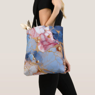 Rosa & Saphir-Marmor mit goldenen Perlen Tasche